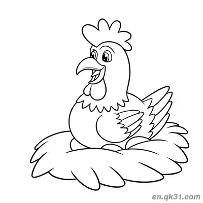 Free printable Cartoon Hen Incubating Eggs Happily Coloring Page | Cute Farm Scene coloring page