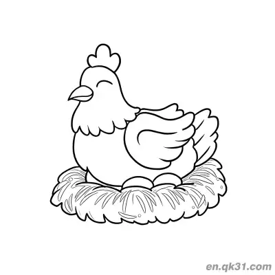Free printable Cartoon Hen Incubating Eggs with Eyes Closed Coloring Page coloring page