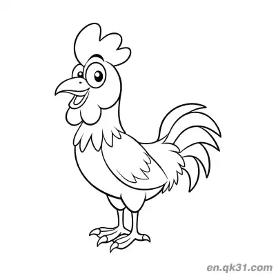 Free printable Cartoon Rooster Grinning Happily Coloring Page | Funny Farm Bird coloring page