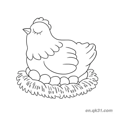 Free printable Hen Sleeping While Incubating Eggs Coloring Page | Resting Mother Hen coloring page