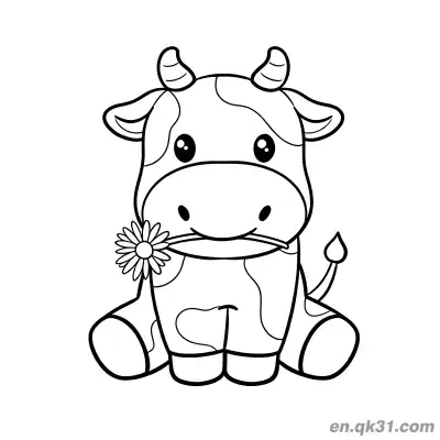 Free printable Adorable Cow with Flower Coloring Page coloring page