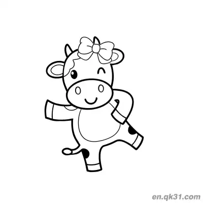 Free printable Dancing Cow with Bow Coloring Page coloring page