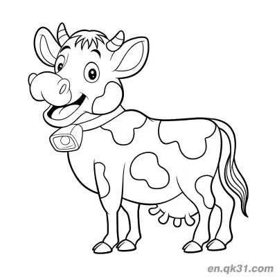 Free printable Happy Cow with Bell Around Neck Coloring Page coloring page
