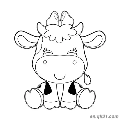 Free printable Sitting Cow with Bow on Head Coloring Page coloring page