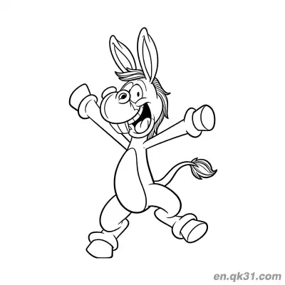 Free printable Cartoon Donkey Jumping and Cheering Coloring Page coloring page