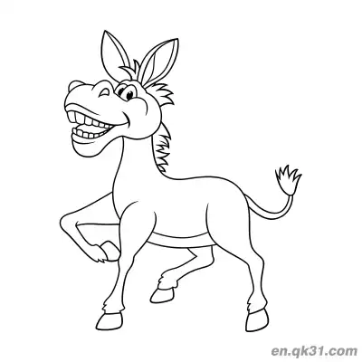 Free printable Cartoon Donkey Walking with a Big Grin Coloring Page coloring page