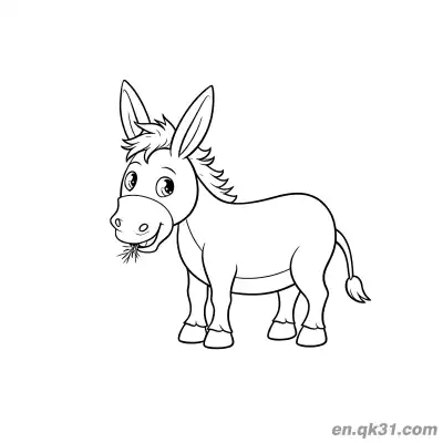 Free printable Cute Cartoon Donkey Eating Hay Coloring Page coloring page