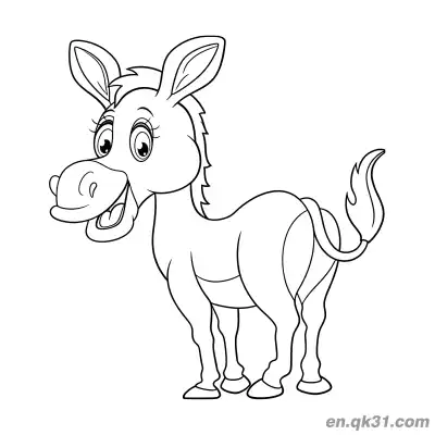 Free printable Cute Cartoon Donkey Standing with a Smile Coloring Page coloring page