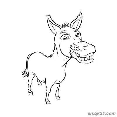 Free printable Funny Cartoon Donkey Grinning Widely Coloring Page coloring page