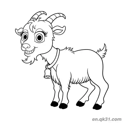 Free printable Cartoon Goat with Bell and Grinning Teeth Coloring Page coloring page