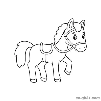 Free printable Cute Pony with Saddle and Raised Hoof Coloring Page coloring page