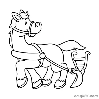 Free printable Farm Horse Pulling a Plow Coloring Page coloring page