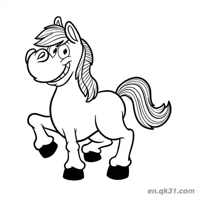 Free printable Funny Cartoon Horse Grinning Happily Coloring Page coloring page