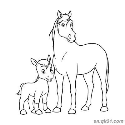 Free printable Mother Horse and Foal Coloring Page coloring page