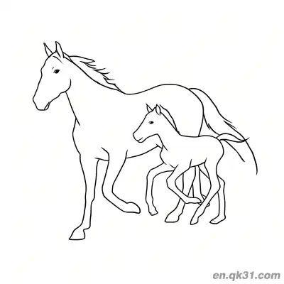 Free printable Mother Horse and Foal Walking Together Coloring Page coloring page
