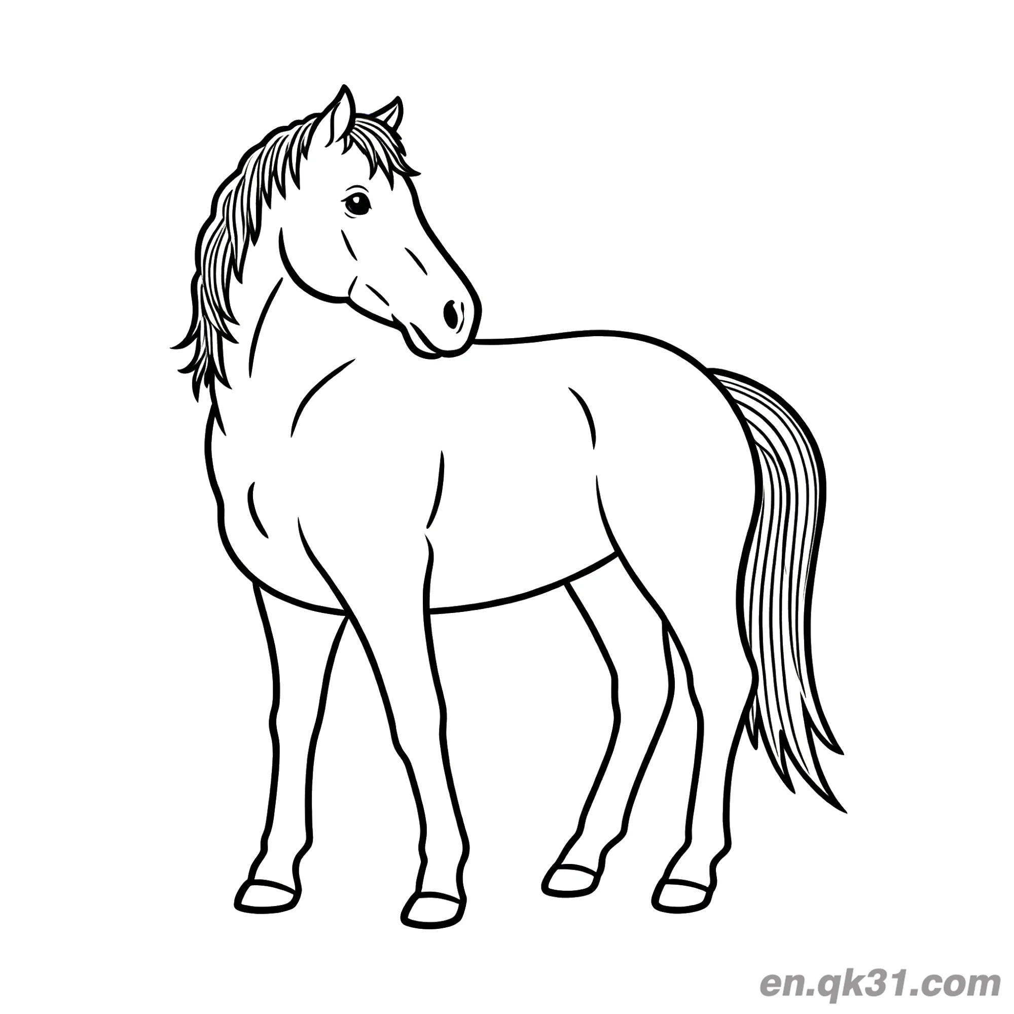 Realistic Horse Looking Back Coloring Page – Free Printable Coloring Page for Kids and Adults