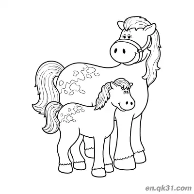 Free printable Spotted Mother Horse and Foal Coloring Page coloring page
