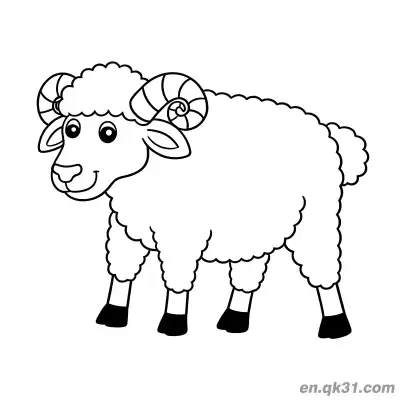 Free printable Cartoon Ram with Large Curved Horns Coloring Page coloring page