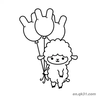 Free printable Cute Sheep Holding Hand-Shaped Balloons Coloring Page coloring page