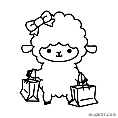 Free printable Sheep with a Bow Carrying Shopping Bags Coloring Page coloring page