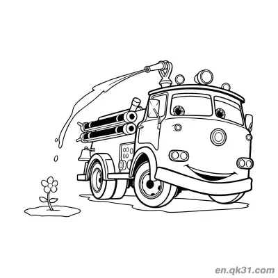Free printable Animated Style Fire Truck Illustration coloring page