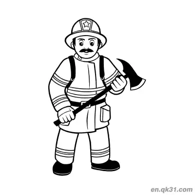 Free printable Brave Firefighter Holding Axe Illustration coloring page