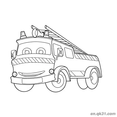 Free printable Cartoon Fire Truck Front View Illustration coloring page