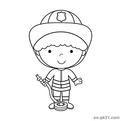 Free printable Cute Firefighter Holding Hose Illustration coloring page