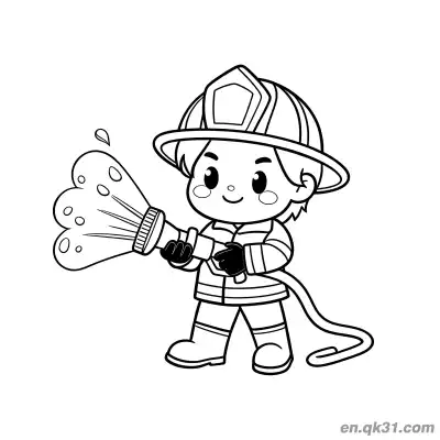Free printable Cute Firefighter Spraying Water Illustration coloring page