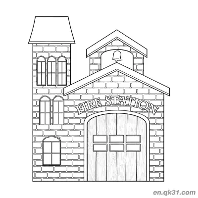 Free printable Detailed Fire Station Illustration coloring page