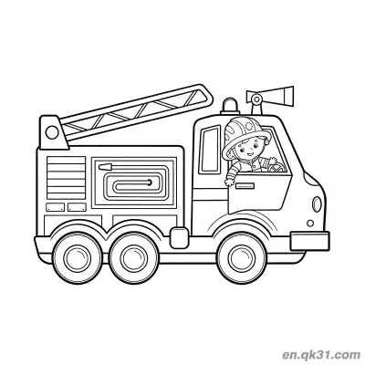 Free printable Fire Truck with Little Firefighter Illustration coloring page