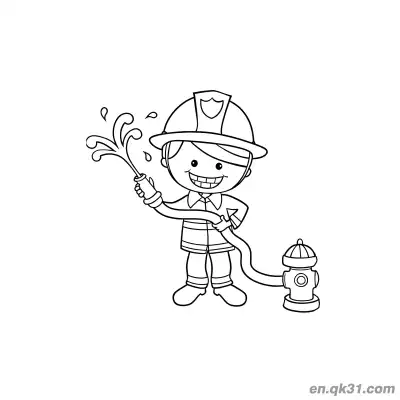Free printable Firefighter Using Water Hose Illustration coloring page