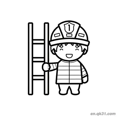 Free printable Firefighter with Ladder Illustration coloring page