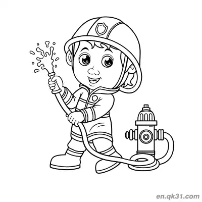 Free printable Happy Firefighter with Fire Hydrant Illustration coloring page