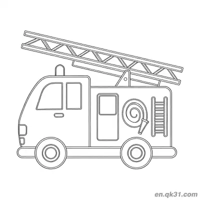 Free printable Firefighter Truck with Hose and Side Ladder Coloring Page coloring page
