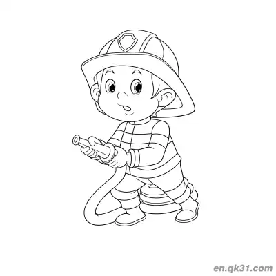 Free printable Young Firefighter Spraying Water Illustration coloring page