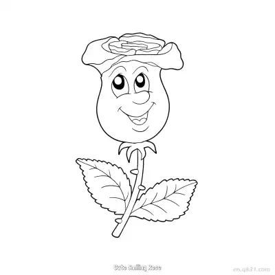 Free printable Cute Smiling Rose  Coloring Page - Free PDF Printable Rose Coloring Sheets coloring page