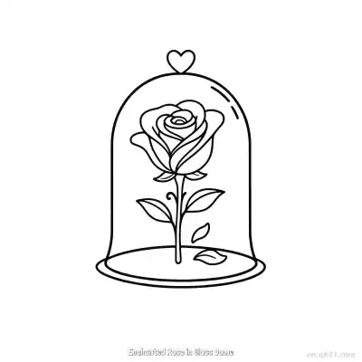 Free printable Enchanted Rose in Glass Dome 2 Coloring Page - Free PDF Printable Rose Coloring Sheets coloring page