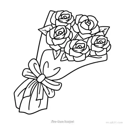 Free printable Five-Rose Bouquet  Coloring Page - Free PDF Printable Rose Coloring Sheets coloring page