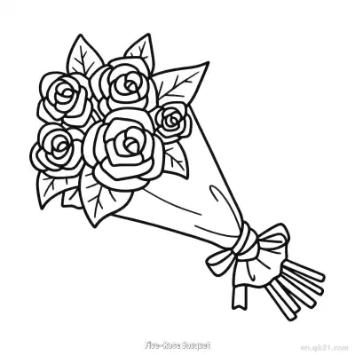 Free printable Five-Rose Bouquet 2 Coloring Page - Free PDF Printable Rose Coloring Sheets coloring page