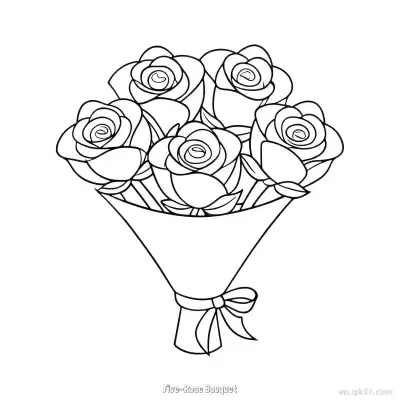 Free printable Five-Rose Bouquet 3 Coloring Page - Free PDF Printable Rose Coloring Sheets coloring page