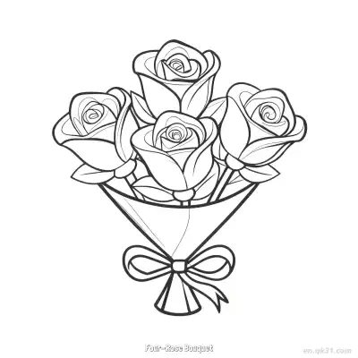 Free printable Four-Rose Bouquet  Coloring Page - Free PDF Printable Rose Coloring Sheets coloring page