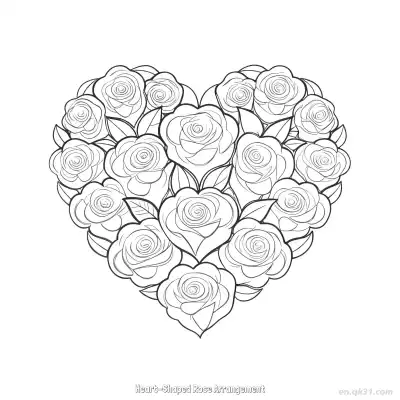 Free printable Heart-Shaped Rose Arrangement  Coloring Page - Free PDF Printable Rose Coloring Sheets coloring page
