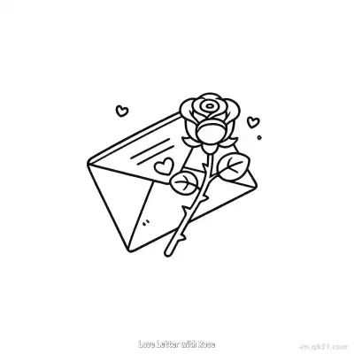 Free printable Love Letter with Rose  Coloring Page - Free PDF Printable Rose Coloring Sheets coloring page