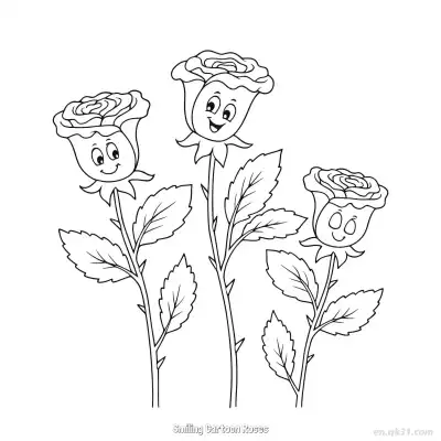 Free printable Smiling Cartoon Roses  Coloring Page - Free PDF Printable Rose Coloring Sheets coloring page