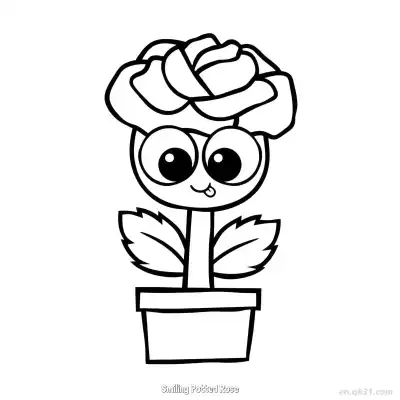 Free printable Smiling Potted Rose  Coloring Page - Free PDF Printable Rose Coloring Sheets coloring page