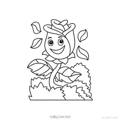 Free printable Smiling Rose Bush  Coloring Page - Free PDF Printable Rose Coloring Sheets coloring page