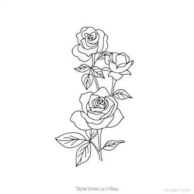 Free printable Three Roses on a Stem  Coloring Page - Free PDF Printable Rose Coloring Sheets coloring page