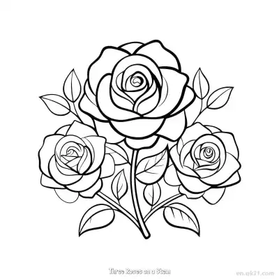 Free printable Three Roses on a Stem 2 Coloring Page - Free PDF Printable Rose Coloring Sheets coloring page
