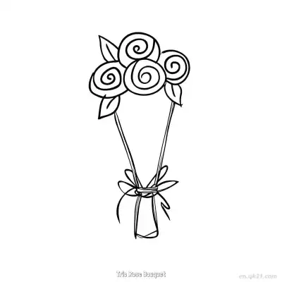 Free printable Trio Rose Bouquet  Coloring Page - Free PDF Printable Rose Coloring Sheets coloring page